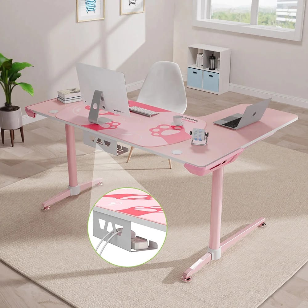 Eureka Ergonomic Left Side L-Shaped Office Desk, Pink