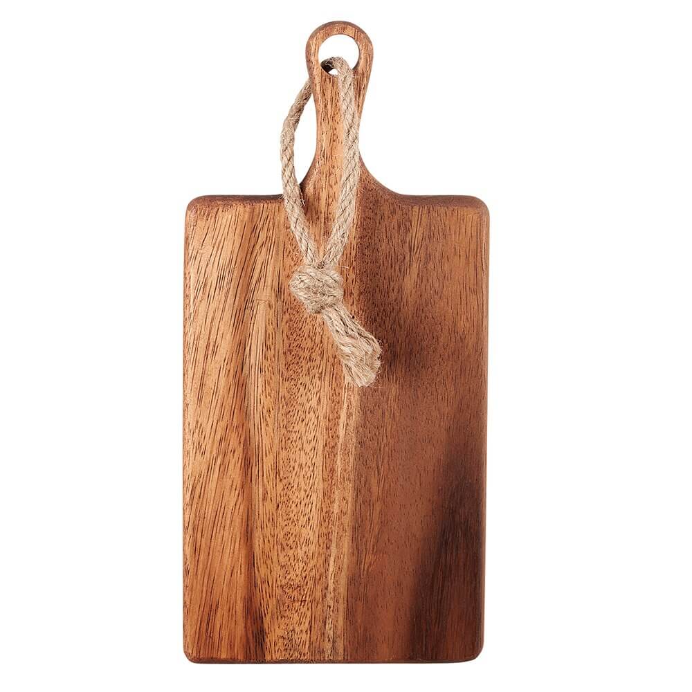 Smith & Callahan Rectangle Oiled Acacia Wood Cutting Board with Hemp Rope