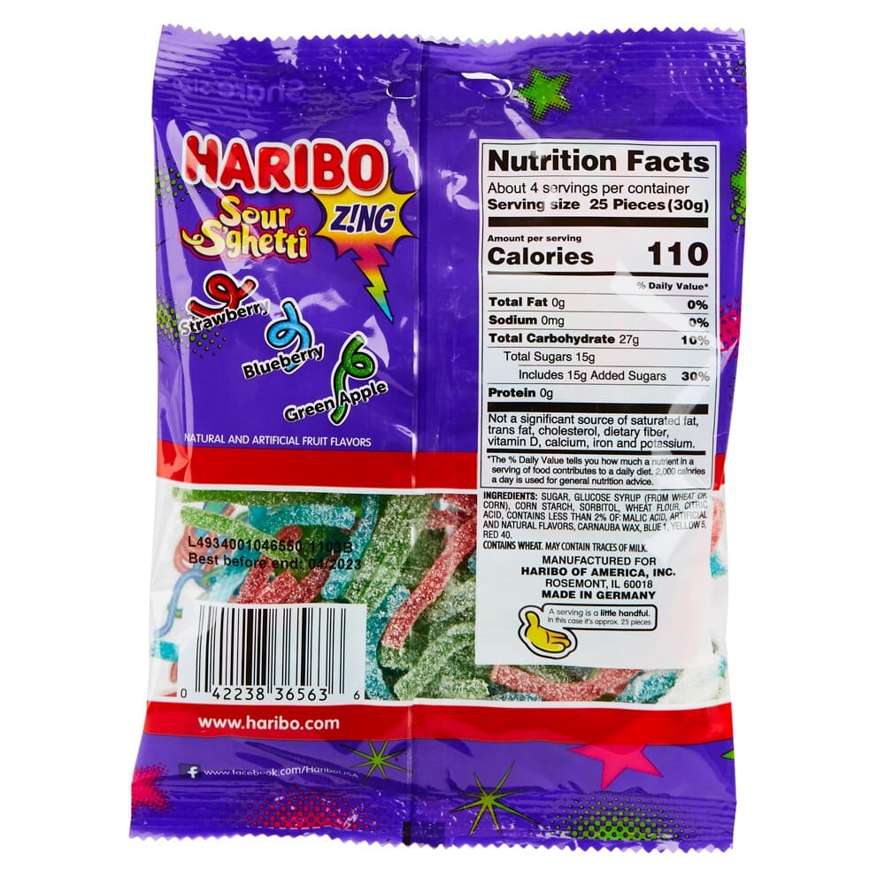 Haribo Sour S'ghetti Gummi Candy, 4 oz