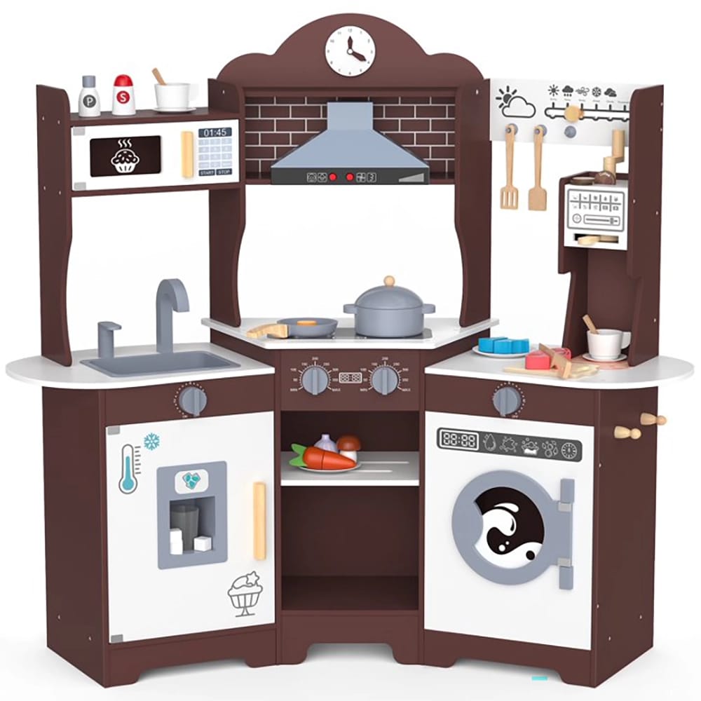 X-Large Wooden Kids Play Kitchen, Brown
