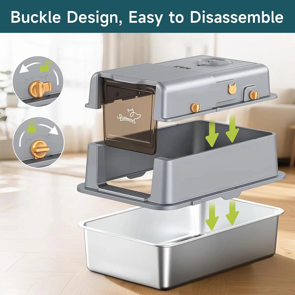 PalNests XXL Stainless Steel Cat Litter Box, Gray