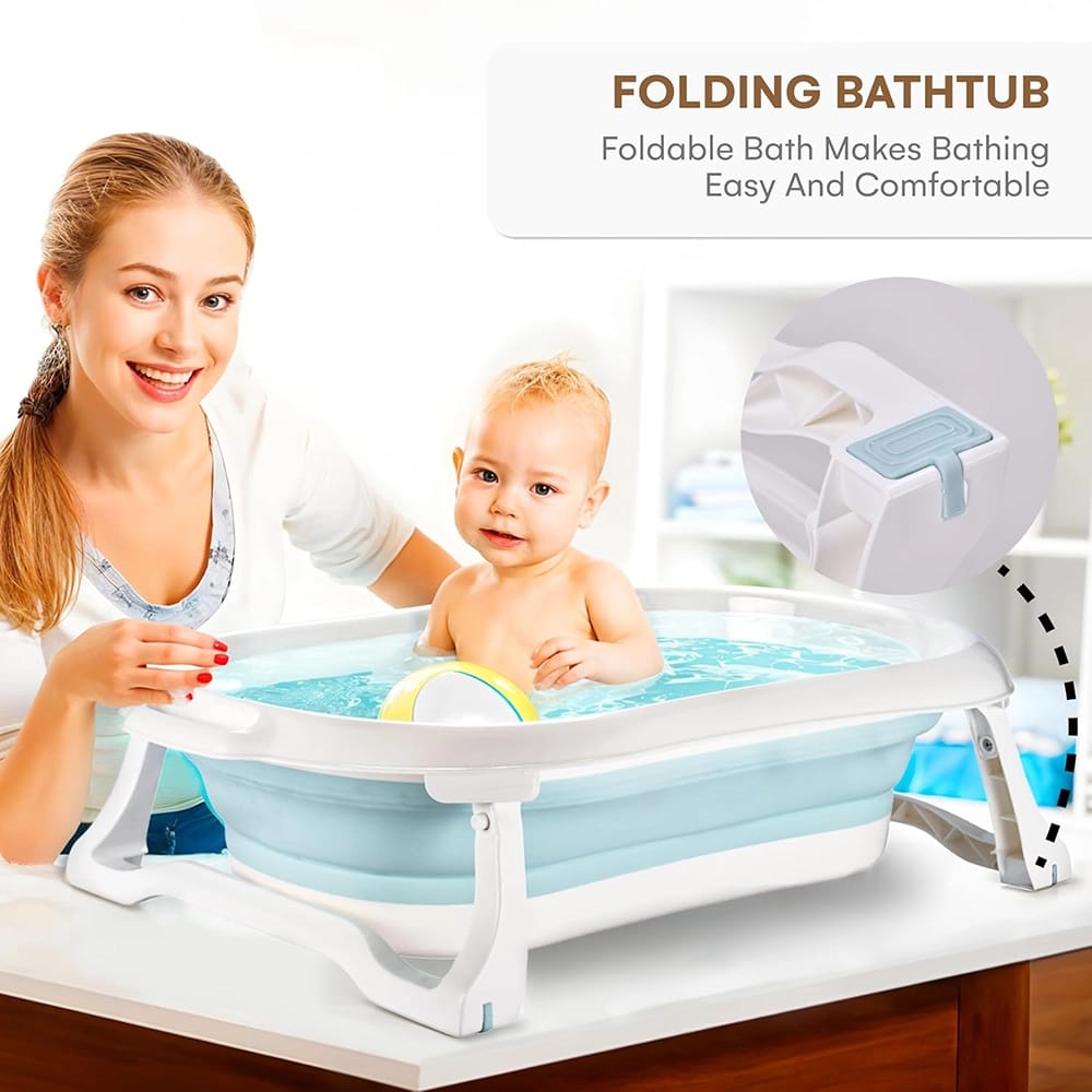 Childlike Behavior Portable Foldable Bathtub, White/Light Blue