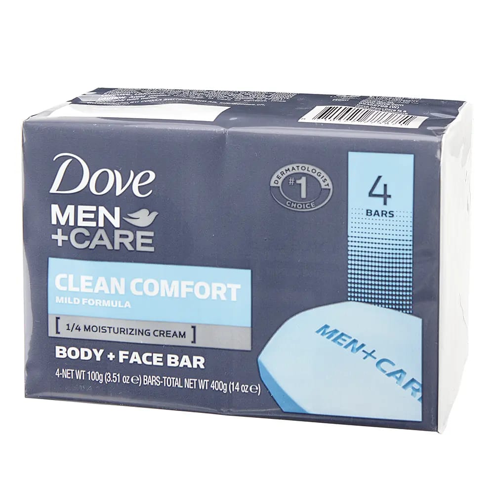 Dove Men+ Care Clean Comfort Mild Formula Body + Face Bar Soap, 4 Count