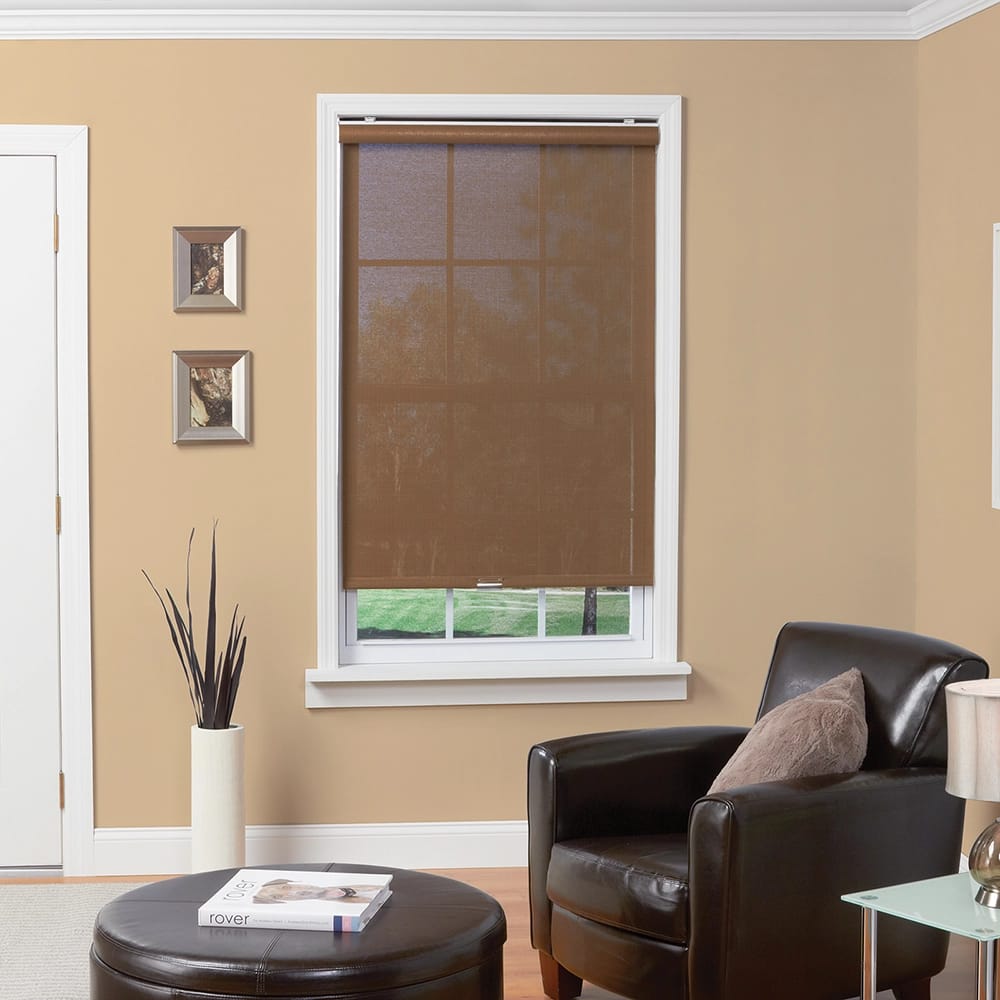 Cordless Semi-Sheer Fabric Roller Shade, Bison, 23" x 66"