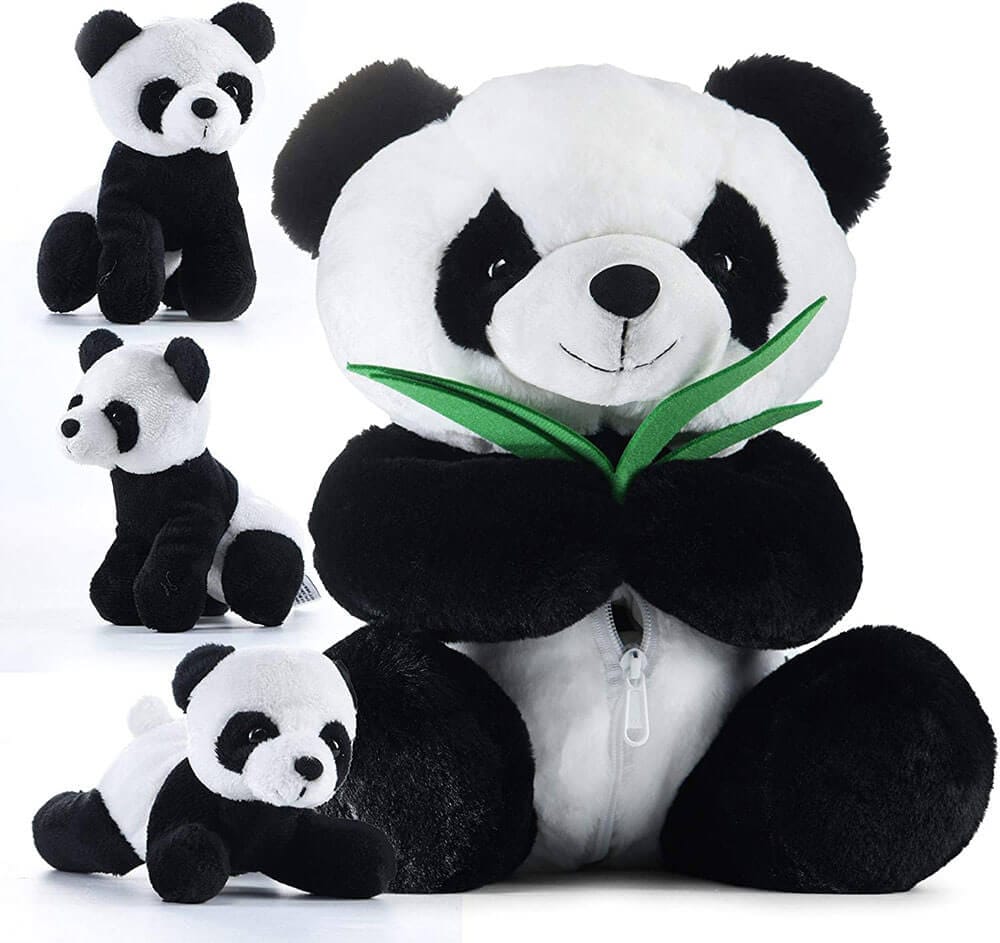 Prextex Plush Panda Bear with Zippered Carrier & 3 Cub Plushies