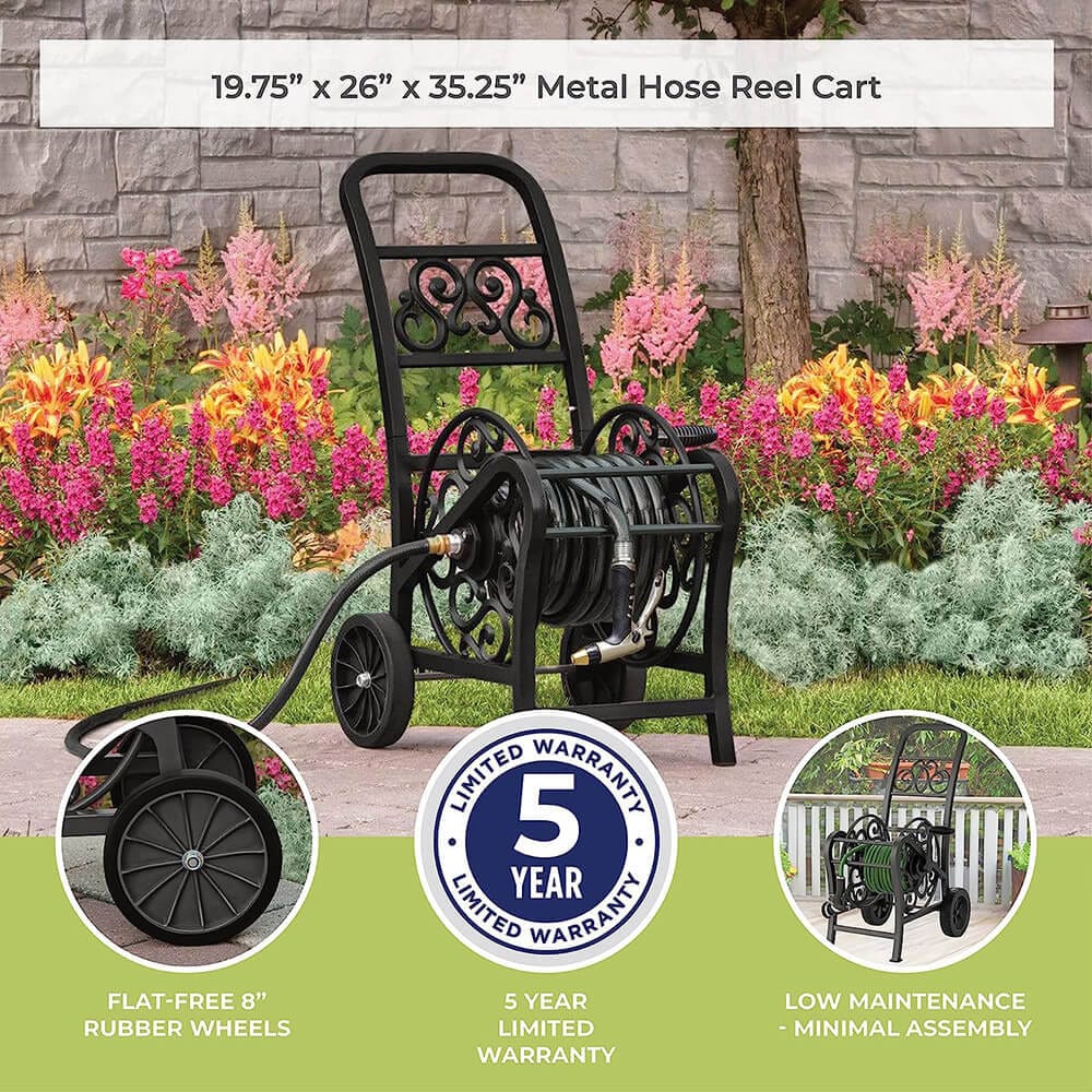 Suncast Hosemobile Elite Decorative Metal Hose Cart, 200', Black