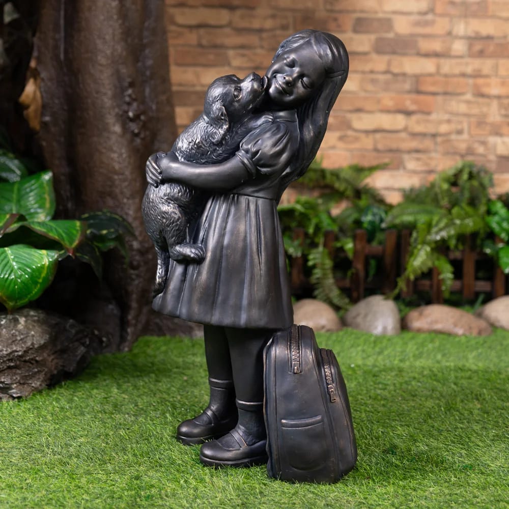 34" Girl with Puppy Garden Statue