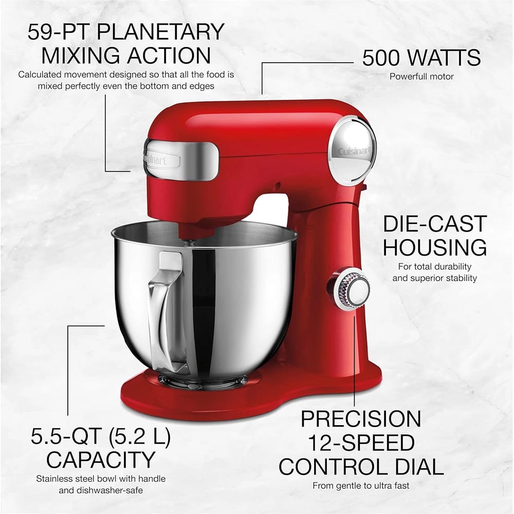 Cuisinart 5.5 qt Stand Mixer, Ruby Red