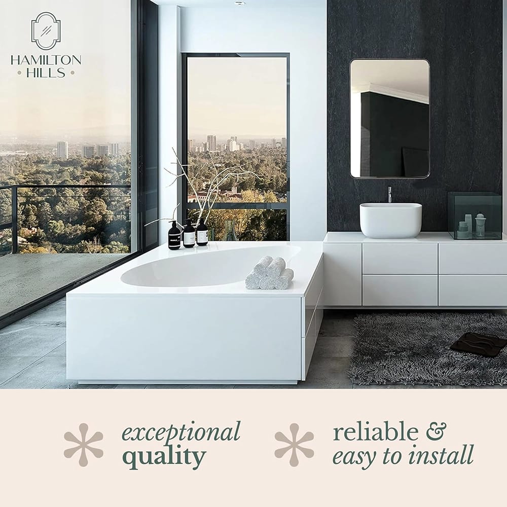 Hamilton Hills Contemporary Brushed Metal Wall Mirror, Silver, 24" x 36"