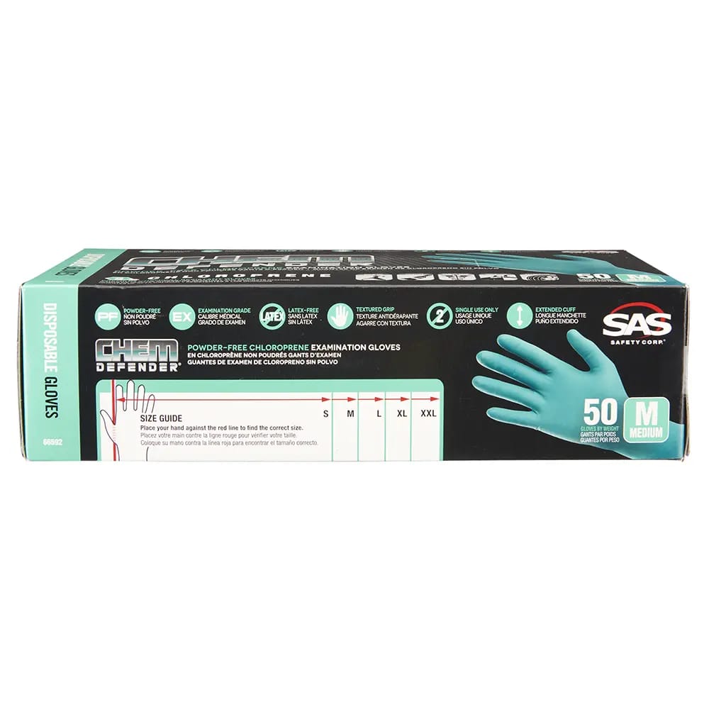 SAS ChemDefender M Powder-Free Chloroprene Disposable Gloves, 50 Count