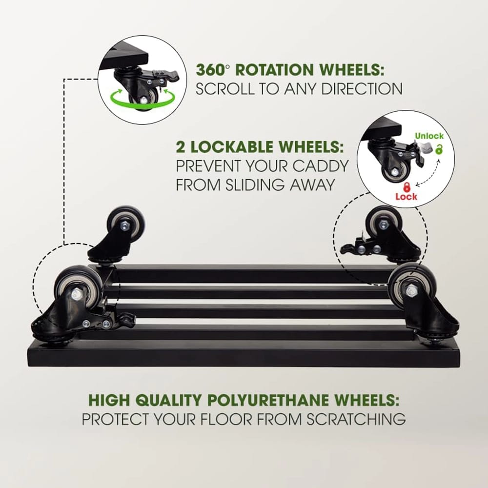 Idzo Heavy Duty Plant Caddy with Wheels, Black, 12"