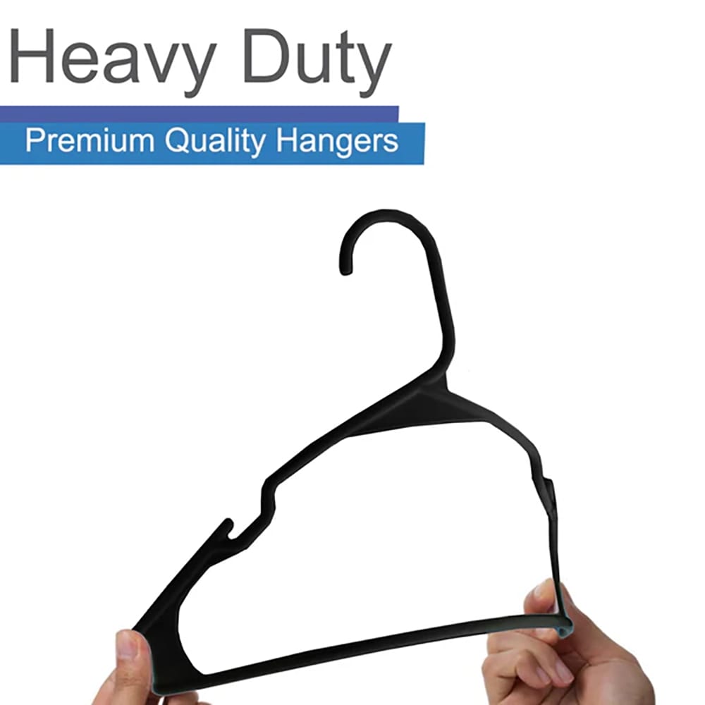Heshberg Notched Plastic Hangers, Black, 50 Pack