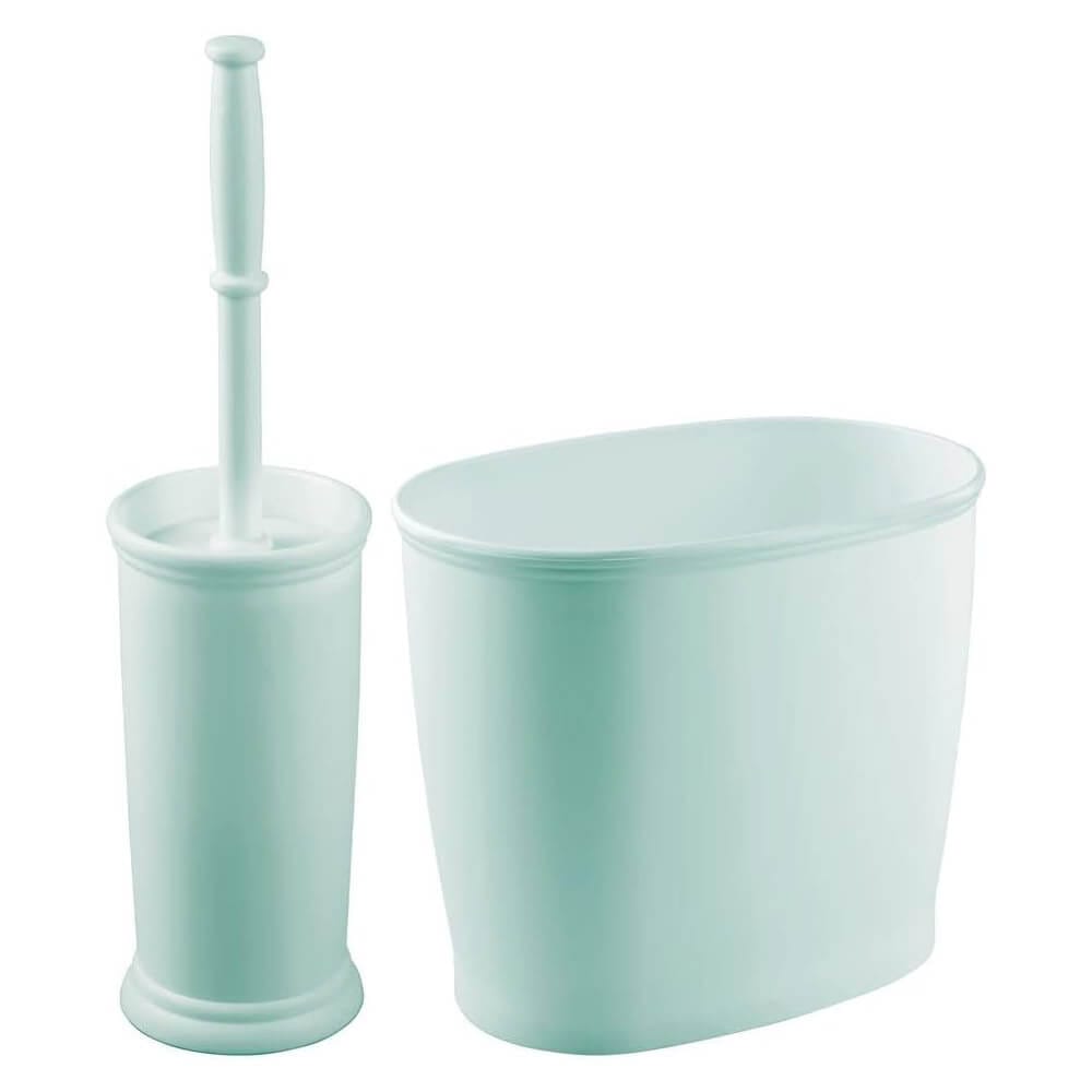 mDesign Compact Toilet Brush/Oval Waste Can Combination Set, Mint Green