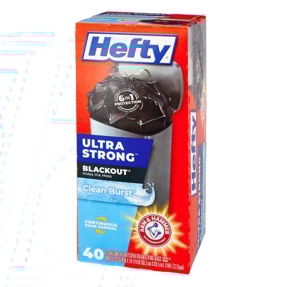 Hefty Ultra Strong Blackout Clean Burst 13 Gallon Trash Bags, 40 Count