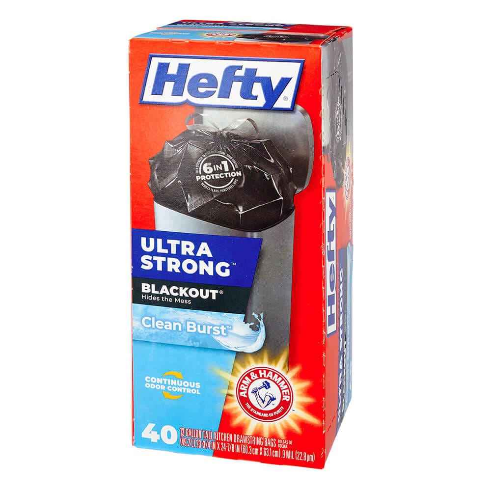 Hefty Ultra Strong Blackout Clean Burst 13 Gallon Trash Bags, 40 Count