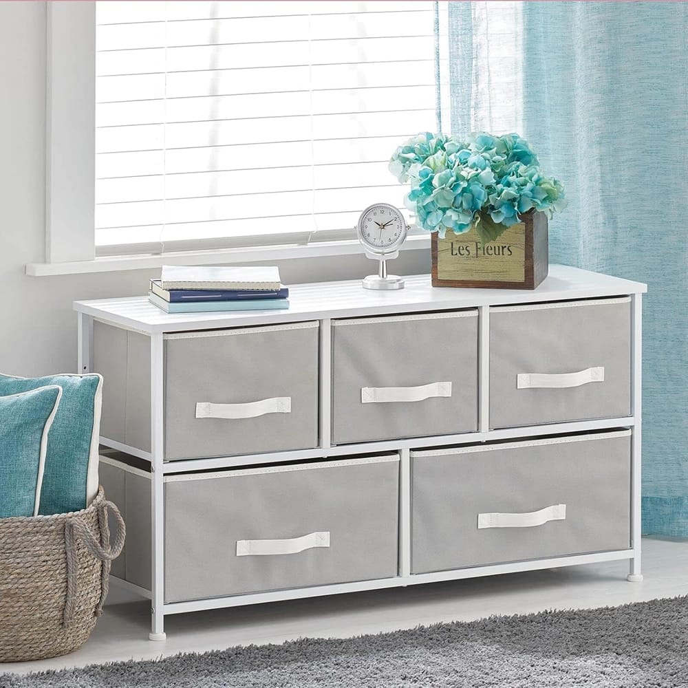 mDesign 5-Drawer Storage Unit, Light Gray/White
