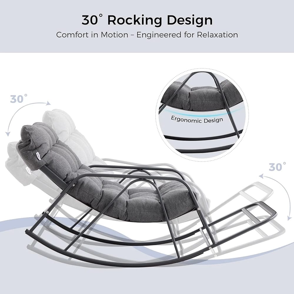 IRONCK Indoor/Outdoor Rocking Chair with Cushion, Gray