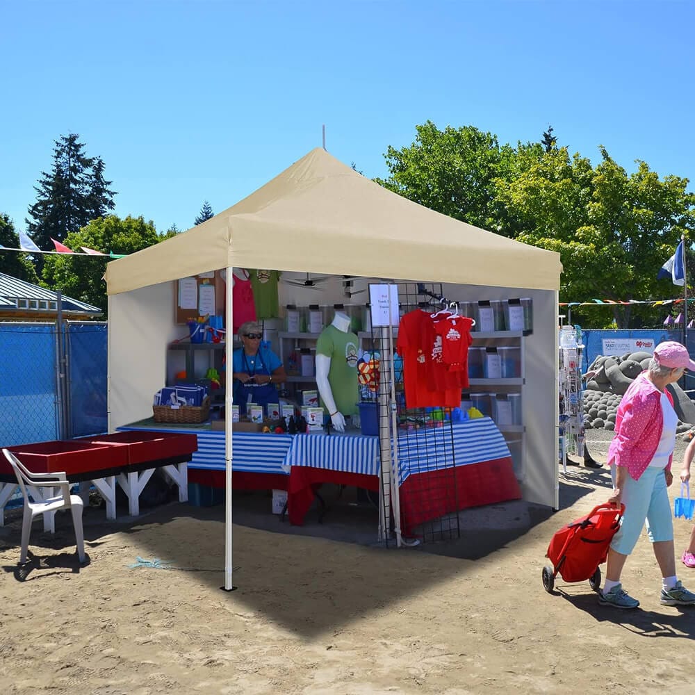 10' x 10' Pop-Up Canopy Tent with 4 Sidewalls, Beige