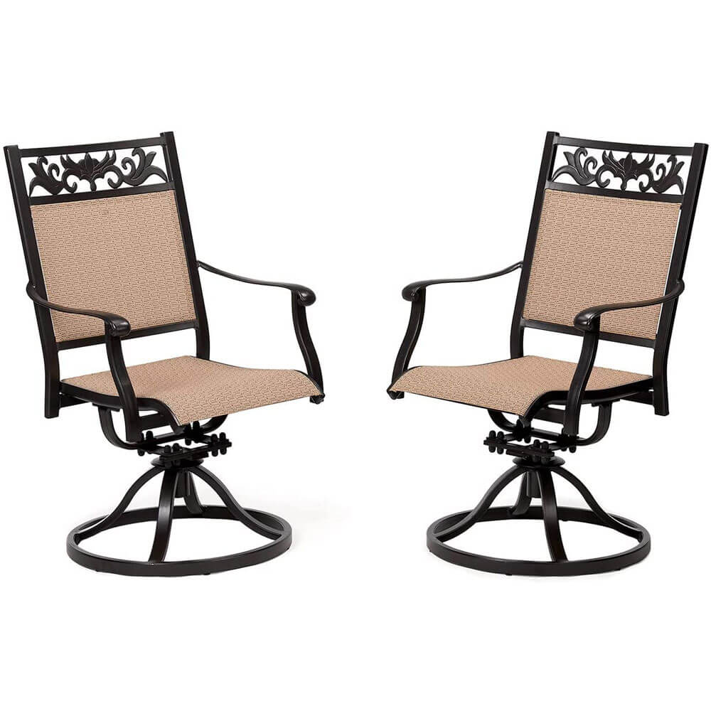 Laurel Canyon Outdoor High-Back Patio Swivel Dining Chairs, Set of 2, Dark Brown