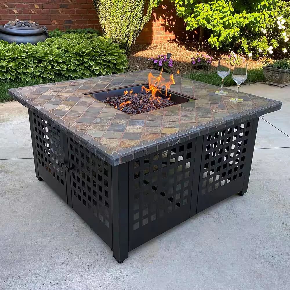 Endless Summer 41" Square LP Outdoor Gas Fire Pit, 50,000 BTU, Bronze Fireglass