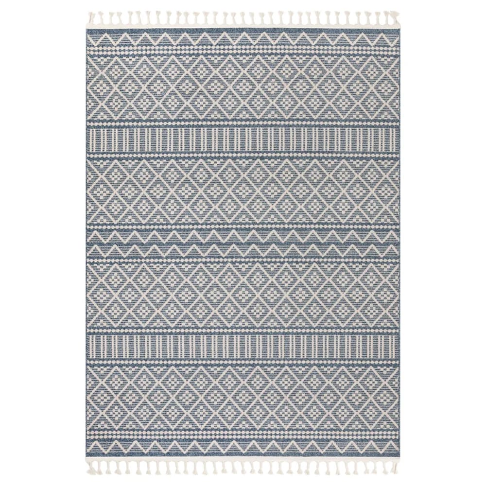 Well Woven 7'10" x 10'6" Loop-De-Loop Covina Tribal Geometric Diamond Kilim Style Area Rug, Denim Blue/Ivory