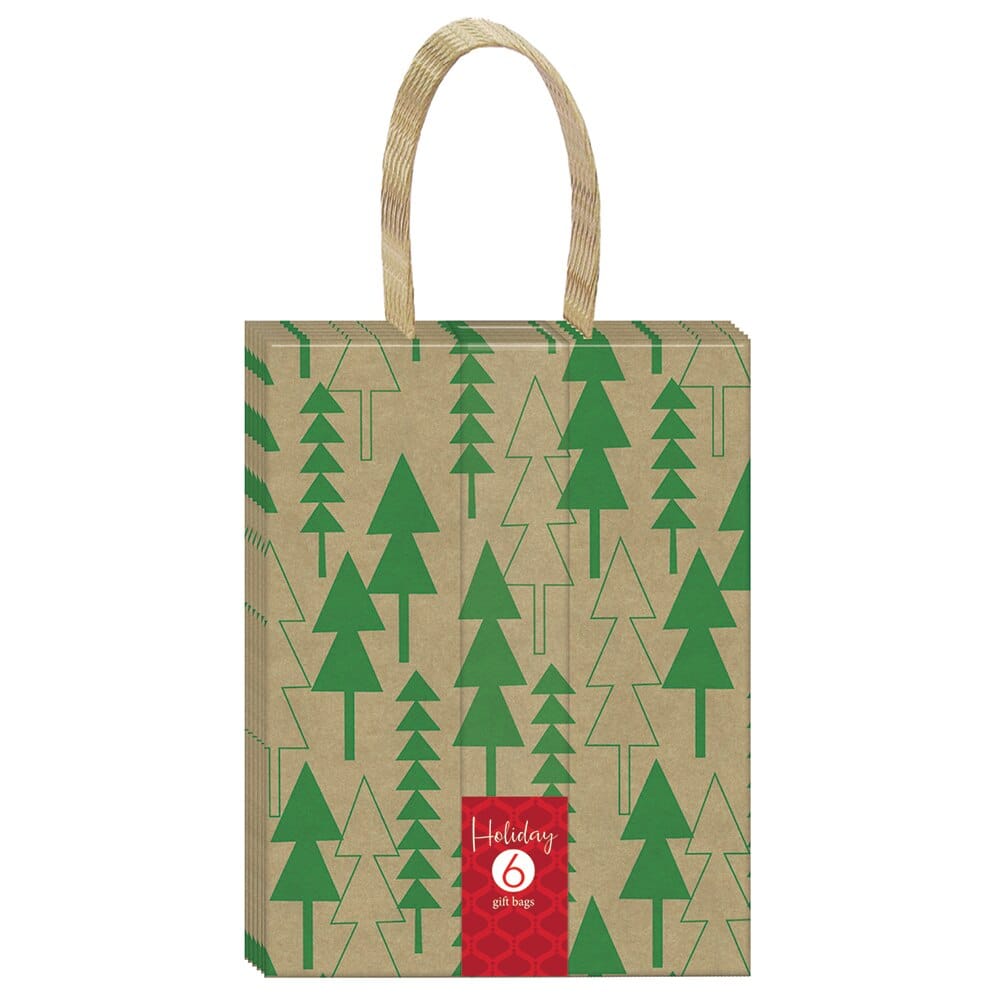 Medium Kraft Christmas Gift Bags, 6-Piece