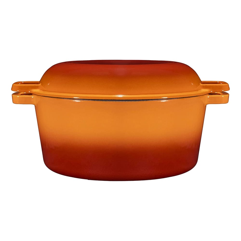 Bruntmor 2-in-1 5-Quart Enamel Cast Iron Double Dutch Oven Set, Pumpkin Spice