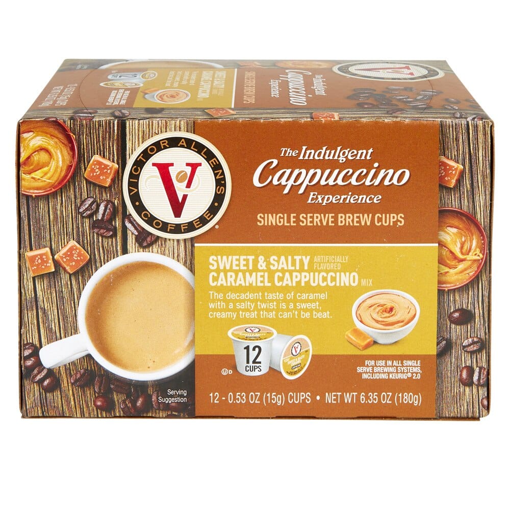 Victor Allen's The Indulgent Cappuccino Experience Sweet & Salty Caramel Brew Cups, 12 Count