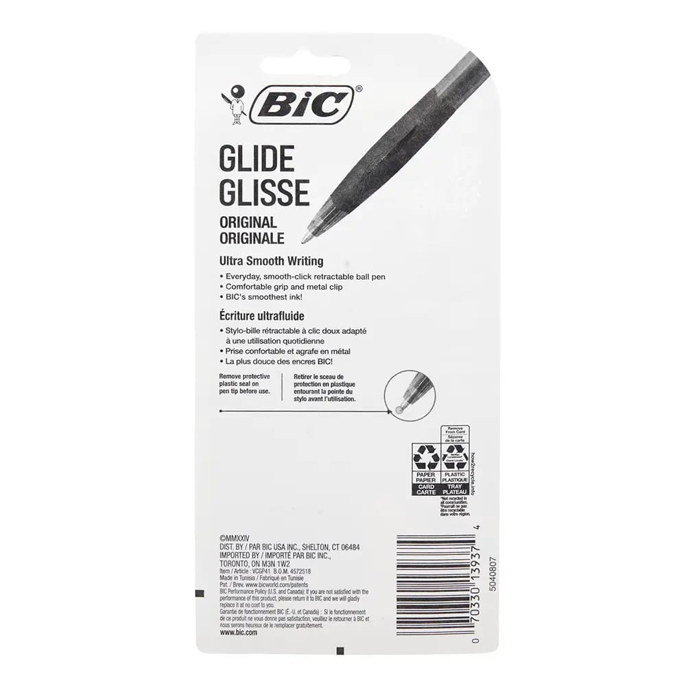 BIC Glide Original Ballpoint Blue Pens, 4 Count