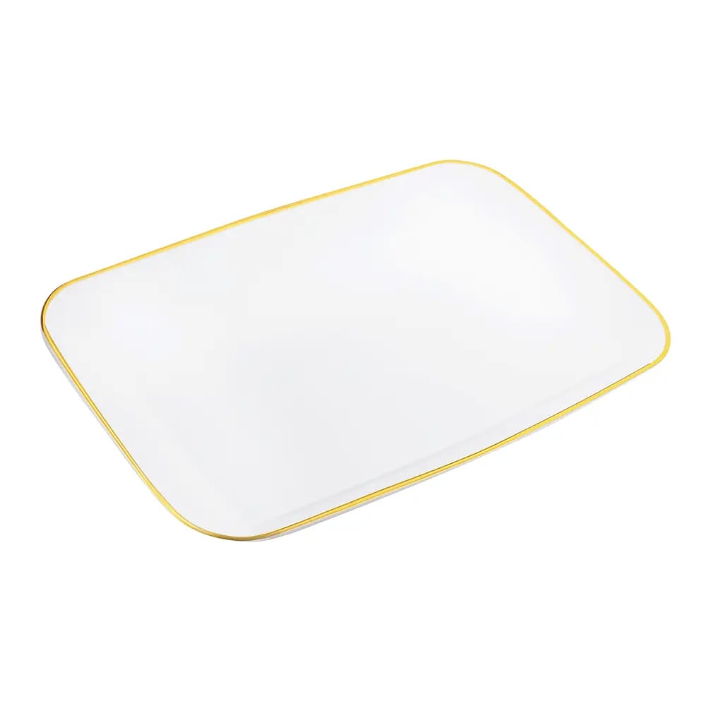 Smith & Callahan Premium Plastic 18" x 11" Gold Rim Rectangle Platter, 3 Count