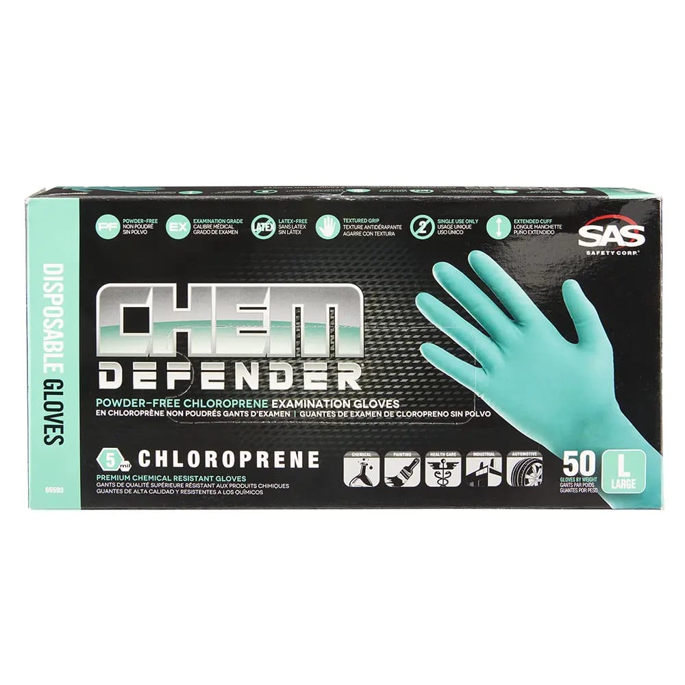 SAS ChemDefender L Powder-Free Chloroprene Disposable Gloves, 50 Count