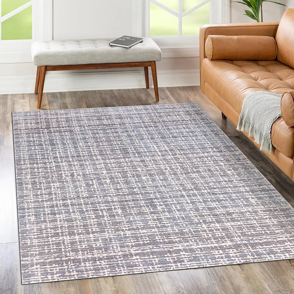Hazel Collection 9' x 12' Grid Area Rug, Blue, Ivory & Gray