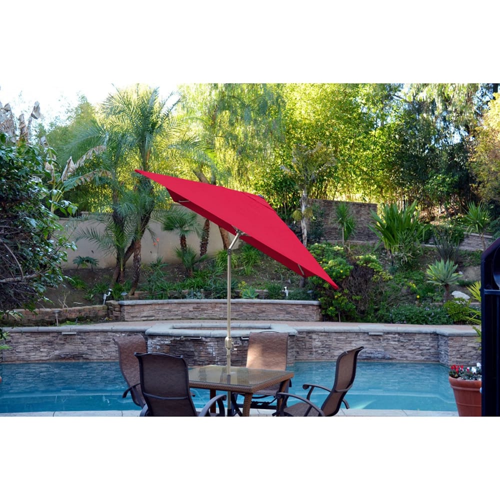 Jeco 6.5' x 10' Rectangular Aluminum Patio Umbrella with Tilt and Crank, Red/Gray