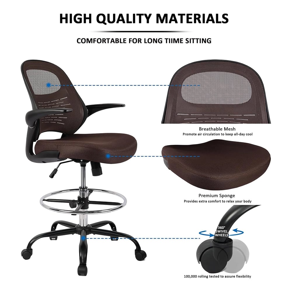 HYLONE Tall Drafting Chair, Brown