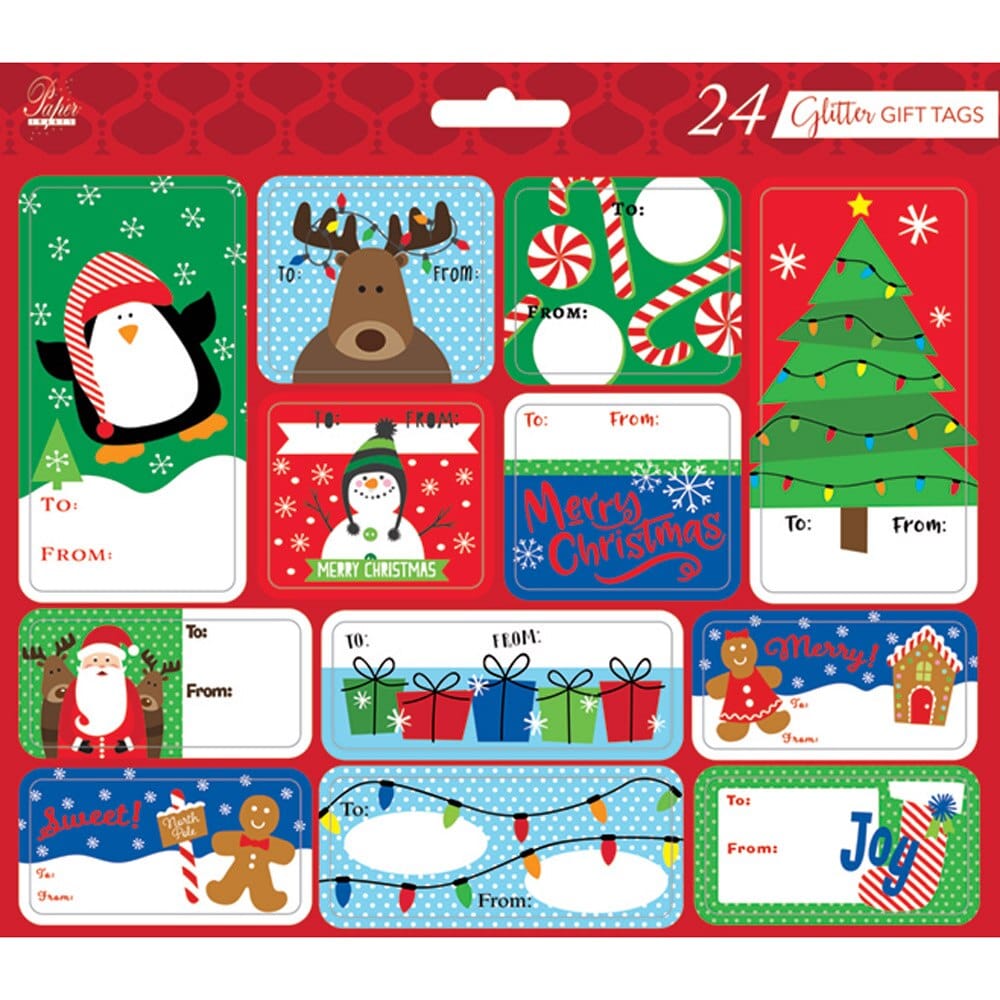 Glitter or Foil Christmas Gift Tags, 24 Count