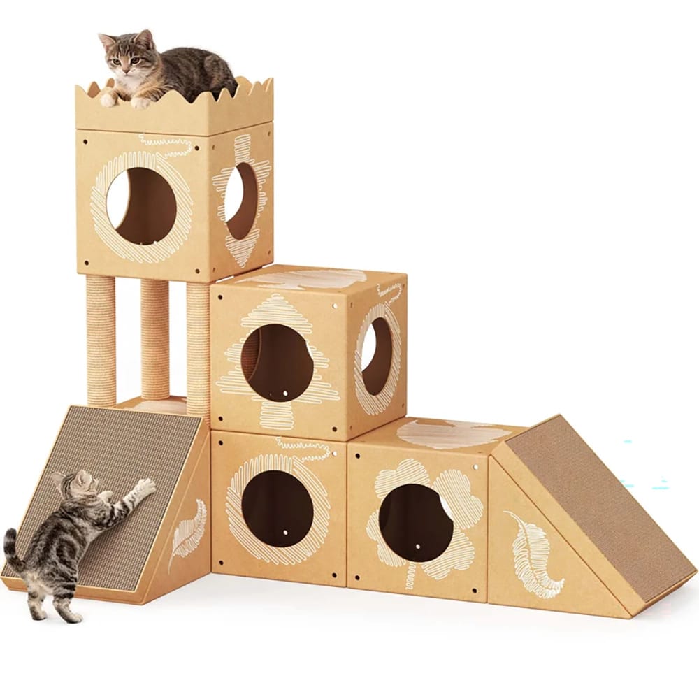 PalNests Small 3-in-1 Modular Cardboard Cat Tree & Scratcher House, Nature