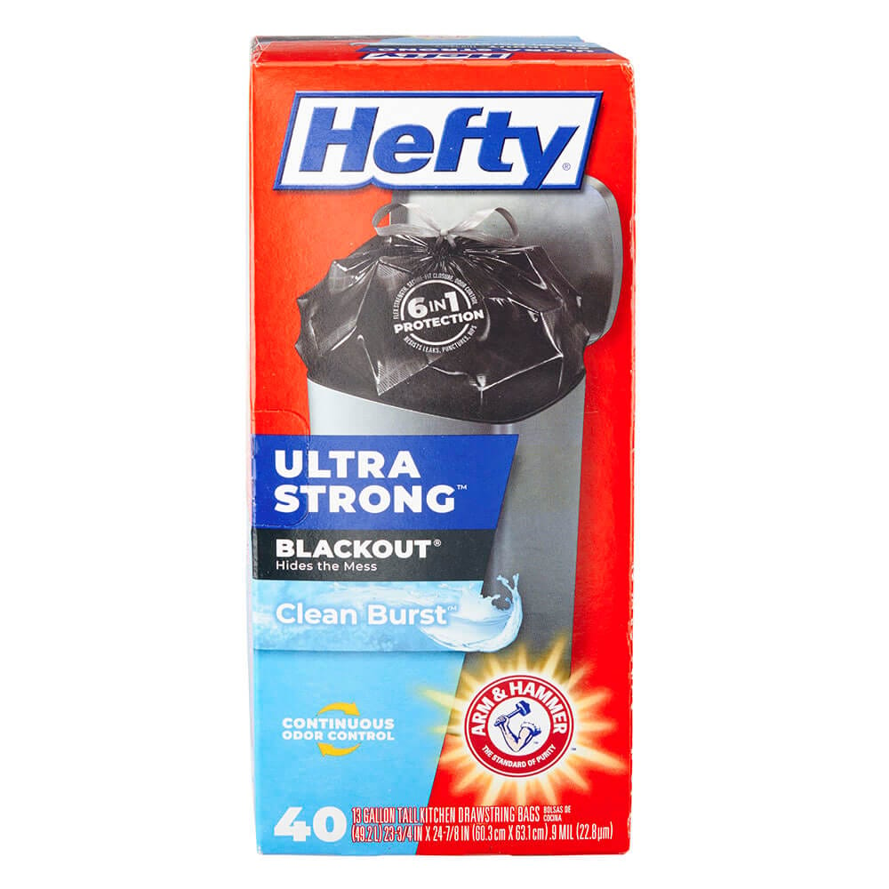 Hefty Ultra Strong Blackout Clean Burst 13 Gallon Trash Bags, 40 Count