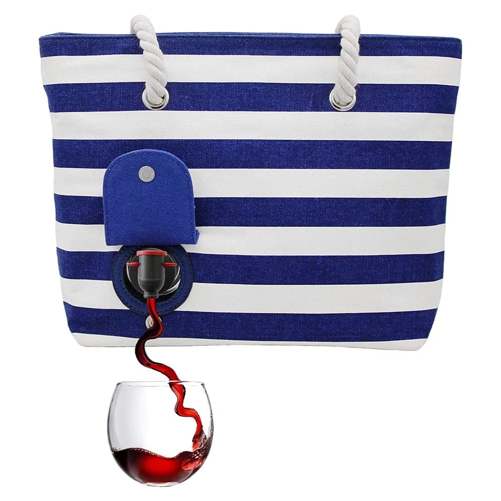 PortoVino Canvas Wine Purse, Blue/White