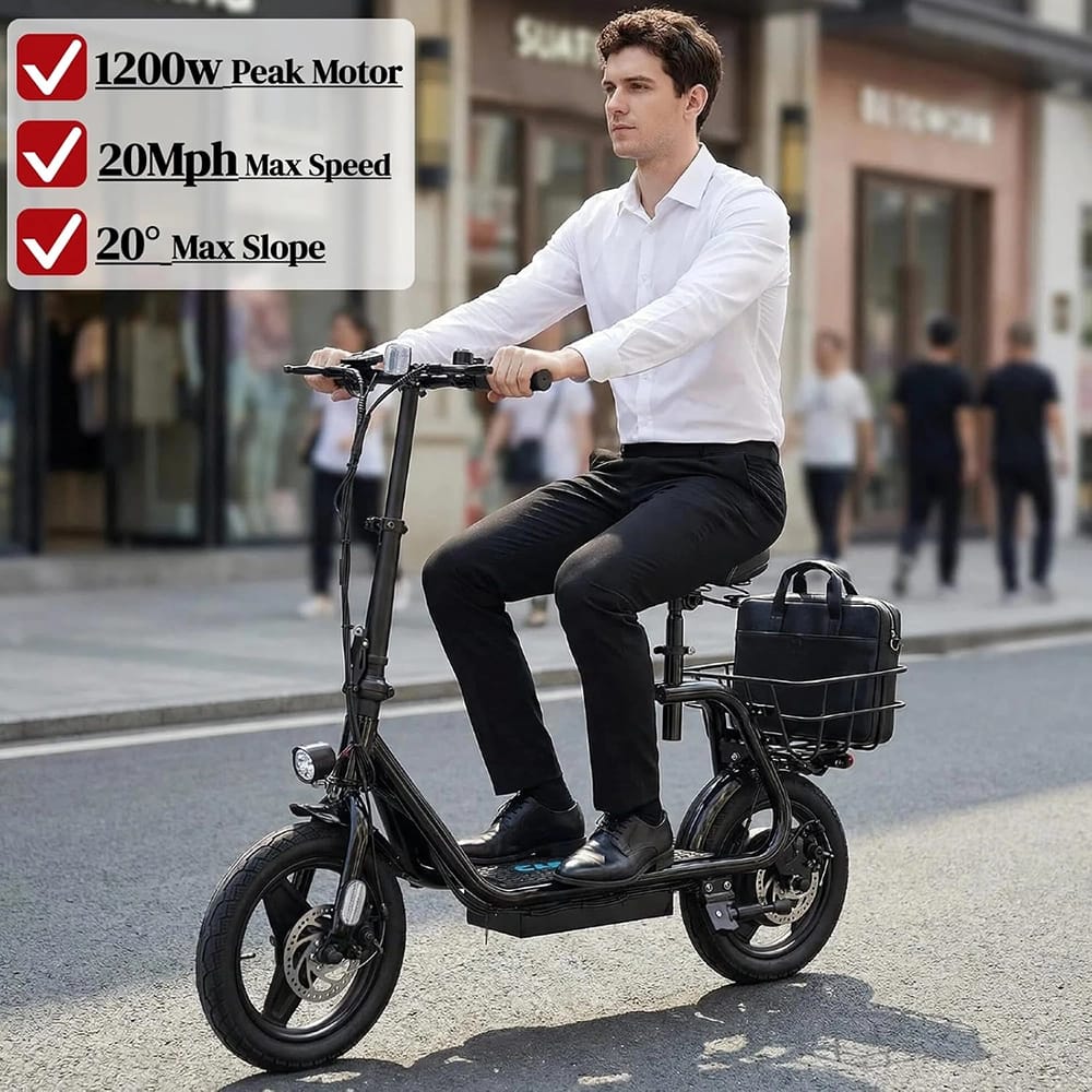 Caroma Electric Scooter with Seat, Black