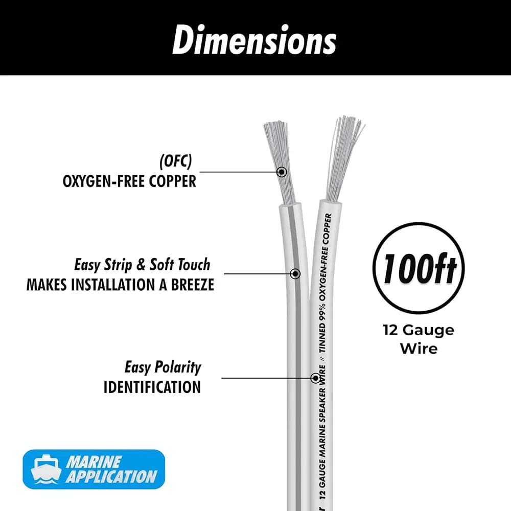InstallGear 12 Gauge AWG Speaker Wire Cable, White, 100 ft