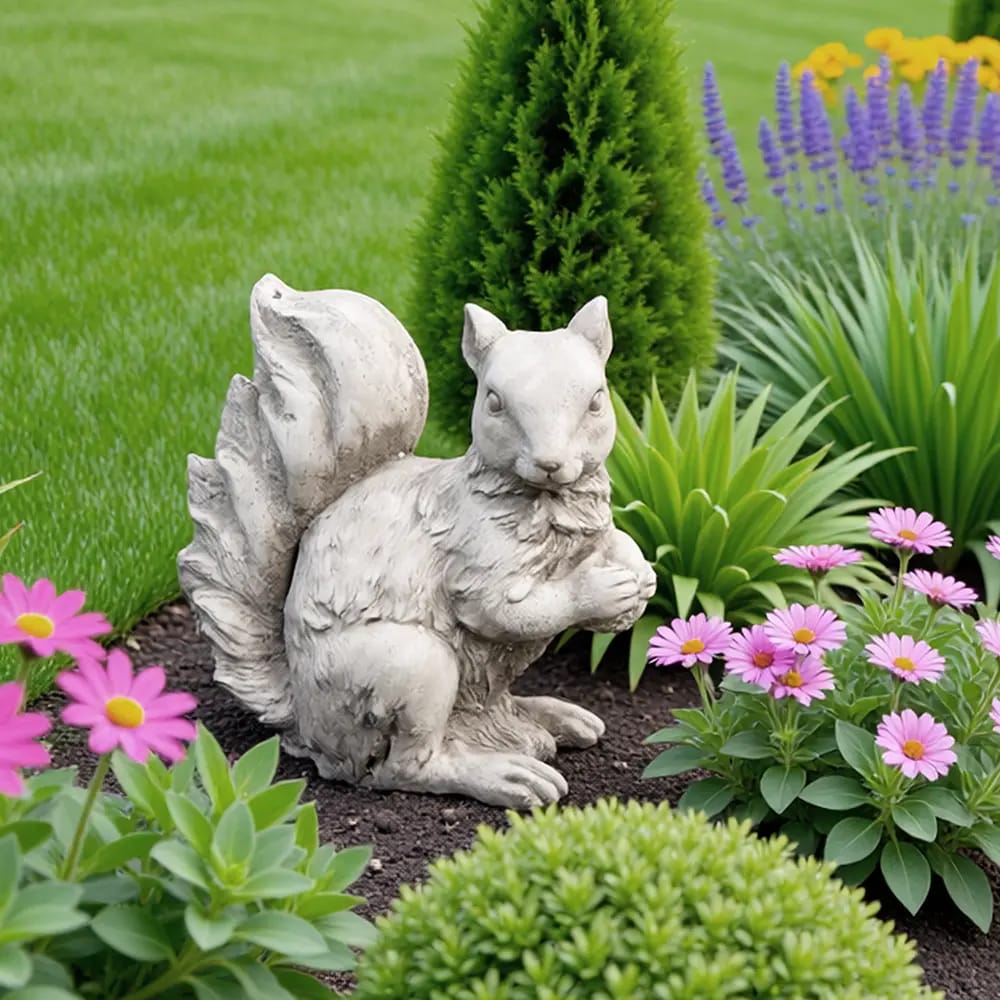 Squirrel Cement Statue, Gray