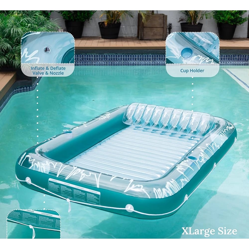 Sunrio 73" x 46" Inflatable Pool Lounger Float, Clear/Green