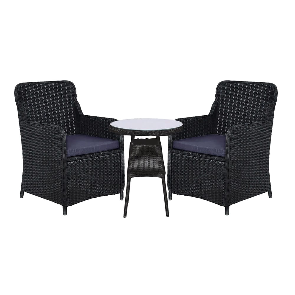 3-Piece Resin Wicker Set, Black/Gray