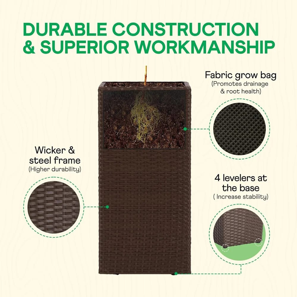 Idzo All-Weather Wicker Planters, 2-Piece, Brown