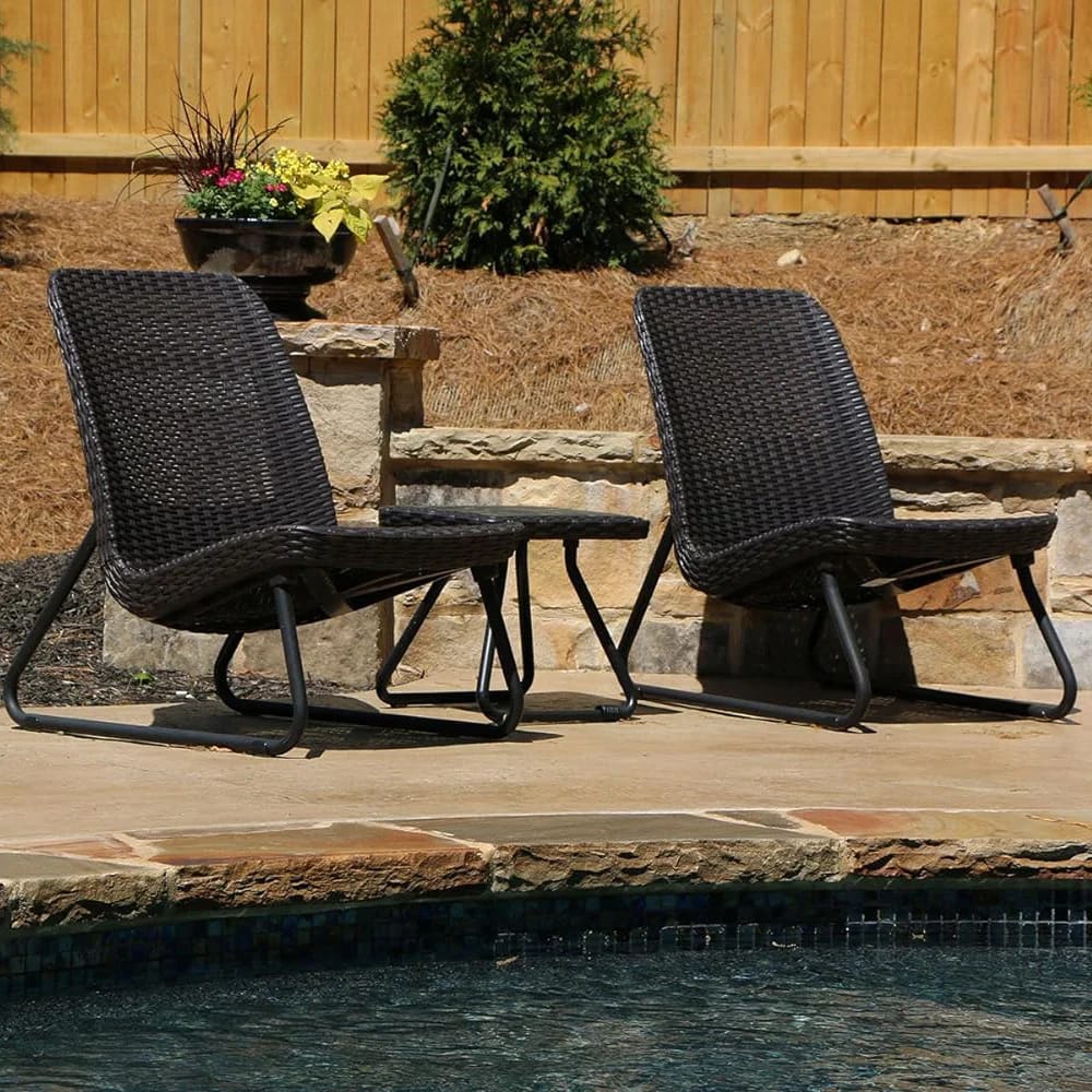 Keter Rio 3-Piece Resin Wicker Patio Furniture Set, Brown