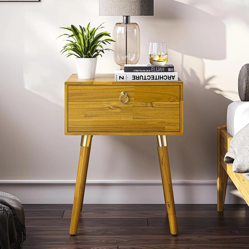 Bme Alden Wood 1-Drawer Nightstand, Natural