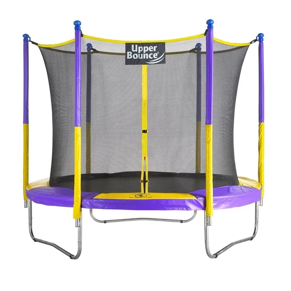 Machrus Upper Bounce Round Trampoline Set with Safety Enclosure System, Purple/Yellow, 9'