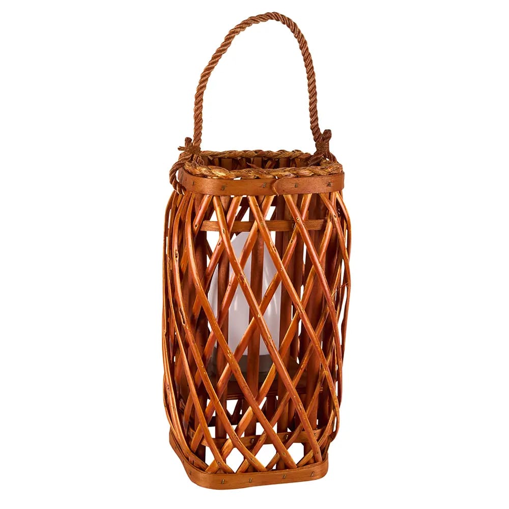Barbara King Square Wicker Lantern With Remote, Brick, 12"