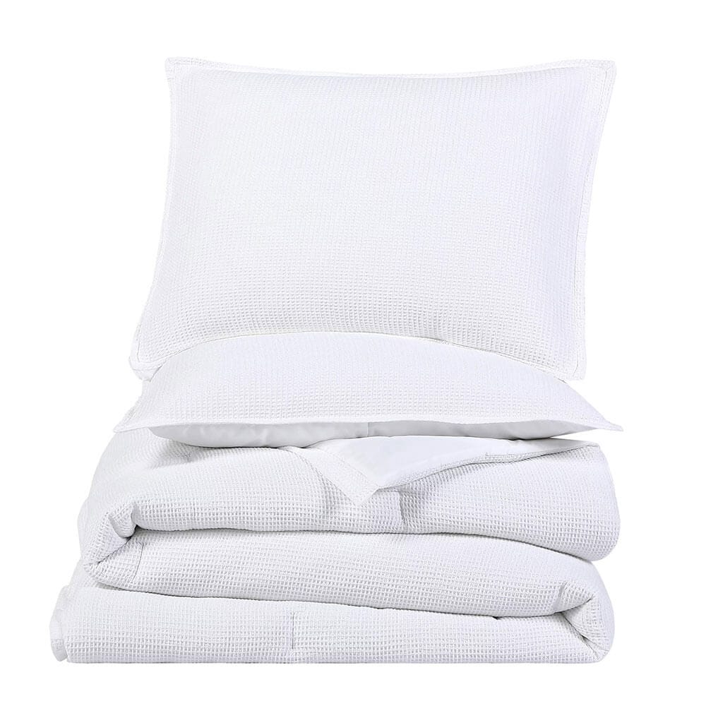 WellBeing by Sunham Waffle Weave 3-Piece Comforter Set, King, White