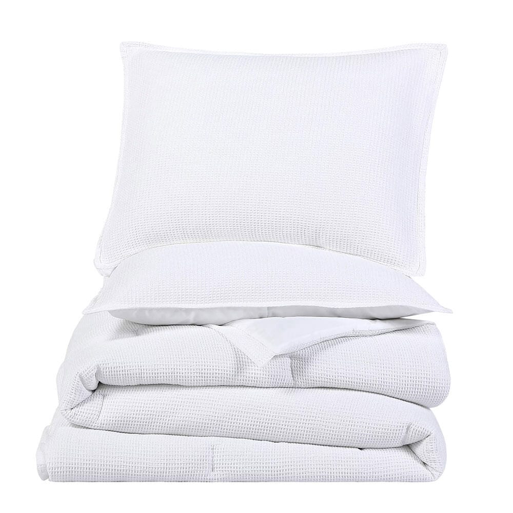 WellBeing by Sunham Waffle Weave 3-Piece Comforter Set, Full/Queen, White